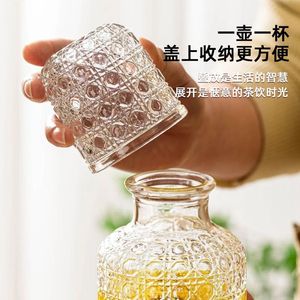 Retro Embossed Solid Pattern Crystal Glass <b>Cold</b> Water Pitcher Set 580ml Pitcher 200ml <b>Cup</b> Home Use Drinkware - Product Image 2
