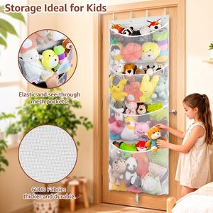 Hanging Stuffed Animal Storage Over Door <b>Large</b> <b>Plush</b> Toy Organizer White Detachable Metal Hook Kids Room Storage Solution - Product Image 4