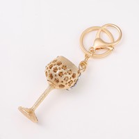 Porte-clés en alliage de zinc avec strass et cristal, en forme de verre à vin et de gobelet, élégant, 3D, breloque de sac, pendentif de sac à main, cadeau pour femmes et filles