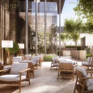 Set di Sedute per Esterni JEILI in Legno di Teak con Cuscini, Divano Lounge di Lusso per Hotel, Ristoranti e Lobby Moderni - Product Image 1