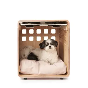 Premium Wood Dog Crate White Metal Door Natural Den with Great Airflow Seamless Design Doubles As Dog Crate