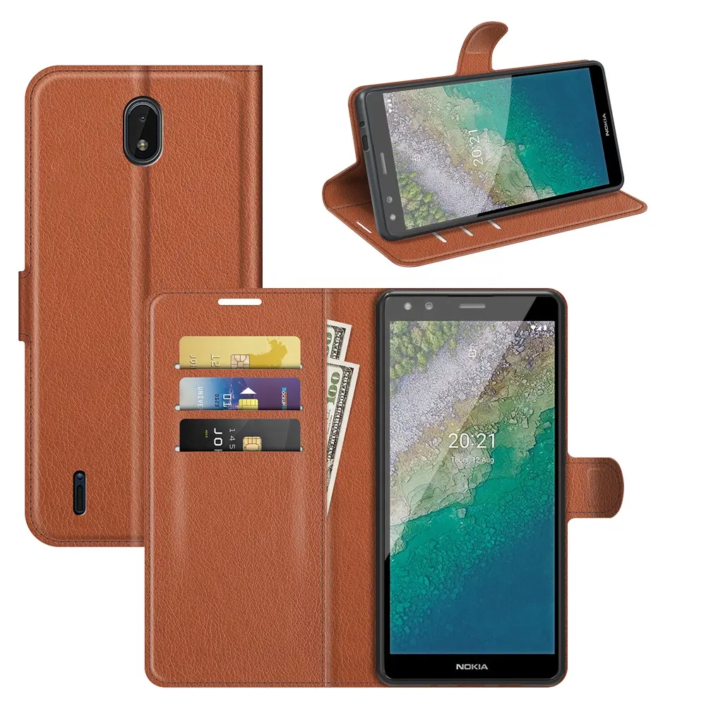 Leather Business ID Card Holder Flip Wallet Case for Nokia C01 Plus Back Cover