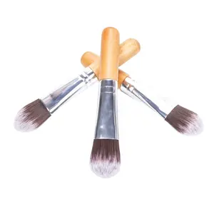 Bruin Houten Fabricage Enkele Aangepaste Logo Private Label zilver beentje Vloeibare Cosmetische l Make Up kleine make-up Foundation Brush