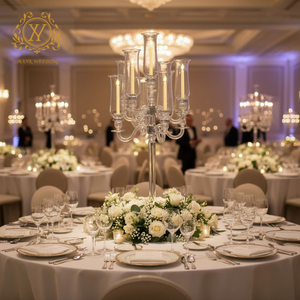 Candélabre moderne à 7 bras en verre et cristal, centre de table pour mariage, porte-bougie pour Noël, la Saint-Valentin, décoration de la maison - Product Image 2