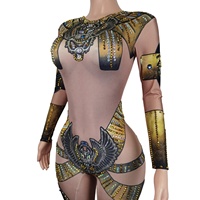 Costume de cosplay sexy Cléopâtre, tenue de spectacle de drag, tenue de scène, combinaisons pour femmes, combinaison une pièce, combinaison à strass pour femmes