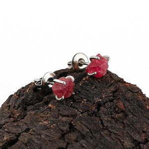 Natural Ruby Raw Crystal <b>Stud</b> Earrings For Women Pink Claw Setting Everyday Wear Fine Gemstone Jewelry - Product Image 2
