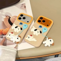 Étui de téléphone portable en silicone véritable avec pendentif chien ballon 3D mignon pour 16 Pro/15 Pro Max/14 Plus, antichoc 360