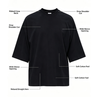 T-shirt Homme Col Montant Ample en Coton Pur 250G Style Rétro Américain Écologique Respirant à Épaules Tombantes