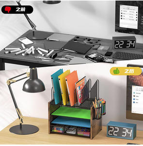 Organisateur de bureau en bambou à 4 niveaux avec 5 porte-fichiers verticaux et 2 porte-stylos pour le bureau à domicile - Étagère de <span class=keywords><strong>rangement</strong></span> moderne - Product Image 2