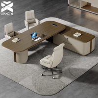 Ensemble de bureau de direction ergonomique en L moderne avec rangement intégré, design modulaire en bois pour immeuble de bureaux, mobilier de luxe