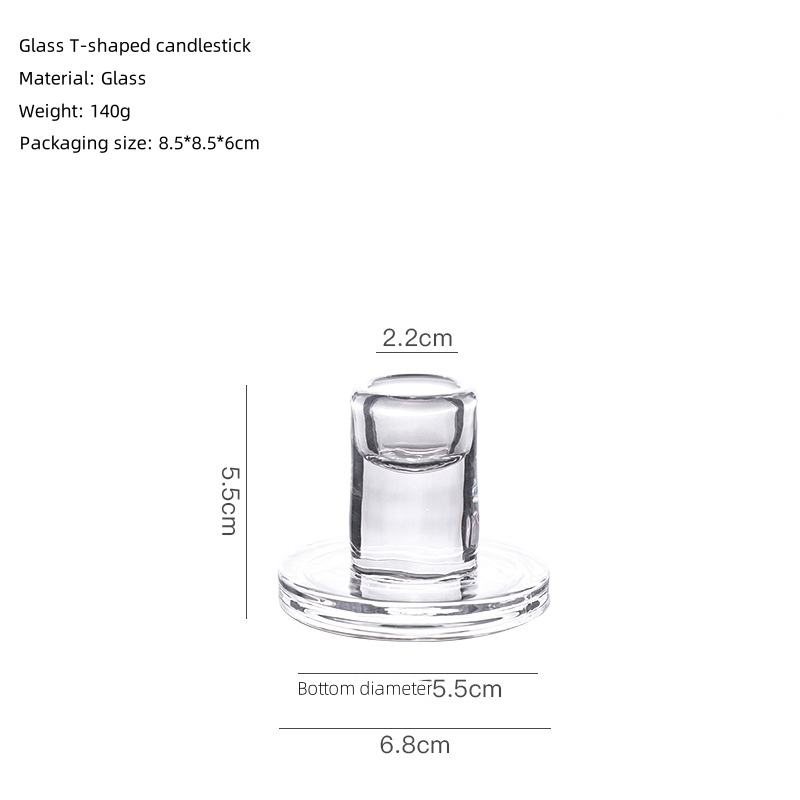 เชิงเทียนแก้วรูปตัวที (ห่อด้วยผ้าฝ้ายมุกสามชิ้น)