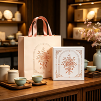 Sac en papier d'art de luxe de haute qualité avec poignée en ruban, emballage de boîte cadeau en carton, boîte à thé haut de gamme, logo personnalisé, image de marque d'entreprise