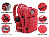 Sac à dos tactique pour homme personnalisé rouge 45L avec porte-gobelet, imperméable, système Molle, sac à dos isotherme pour la gym