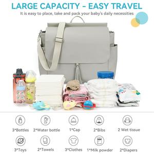 Bolsa de pañales de cuero vegano, <span class=keywords><strong>mochila</strong></span> para bebé, bolsa de maternidad cambiante de viaje, bolsas de pañales de cuero, mochilas de mamá para bebés - Product Image 4