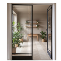 Porte d'entrée Dagui, style français, cadre noir, en acier thermolaqué, avec portes vitrées, insonorisée et coupe-vent, taille personnalisée, en promotion