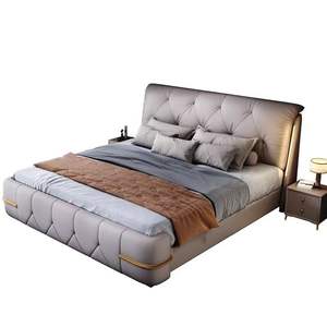 कारखाने की कीमत आधुनिक लक्जरी बेडरूम फर्नीचर बड़े डबल बेड फ्रेम चमड़े सेट भंडारण प्रकाश के साथ नरम अप-होल्स्टेड बेड - Product Image 6
