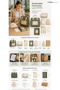 Custom Sustainable Commuter Lunch Gift Kit With RPET Tote Lunch Box <b>Bamboo</b> <b>Cutlery</b> Notebook for Employee Eco Program Buyers - Product Image 6