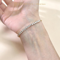 Bracelet tennis en or 18 carats pour femme, diamants de laboratoire taille ronde, maillons gourmette, bijou délicat et tendance, cadeau de mariage