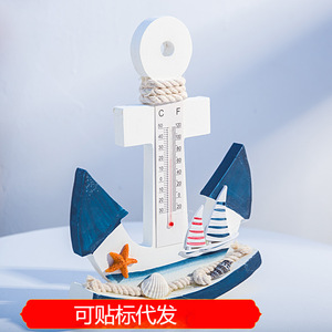 Termómetro de Madera Estilo Mediterráneo con Forma de Ancla, Decoración de Pared para el Hogar, Material de Pino, Forma Irregular, Pieza Única - Product Image 5