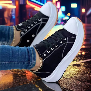 Nouvelles bottines en denim à semelle épaisse, style hiver, bout ouvert, lacets en caoutchouc, augmentant la taille - Product Image 2