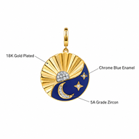 Collier pendentif médaillon Mylove personnalisé en argent sterling 925 plaqué or 18 carats avec émail bleu soleil lune céleste et zircon cubique, vente en gros