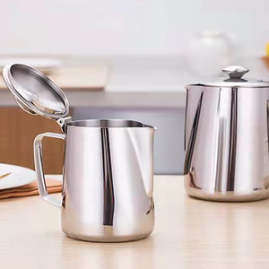 Tazza da <span class=keywords><strong>Caffè</strong></span> in Acciaio Inox, Brocca per Montare il Latte con Coperchio per <span class=keywords><strong>Arte</strong></span> <span class=keywords><strong>del</strong></span> <span class=keywords><strong>Caffè</strong></span>, per Ufficio e Cucina, con Manico - Product Image 6