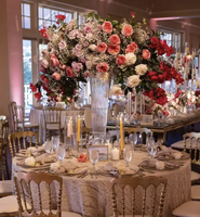 Grand vase en verre transparent avec pièce maîtresse de fleur de mariage décorative de table de conception de cylindre et de cône rayé
