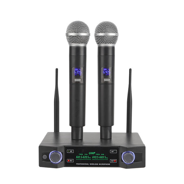 Professional UHF Dual Channel Handheld Wireless Microphone System for Party Wedding Speech Church Stage Karaoke DJ