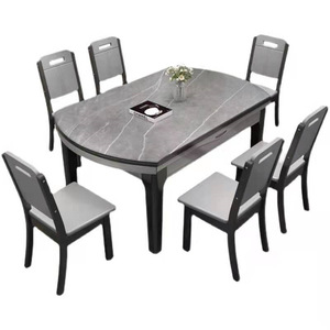 Modern Minimalist Extendable <b>Dining</b> <b>Table</b> And <b>Chair</b> Set 6 Piece Solid Wood Telescopic <b>Folding</b> For Small Homes - Product Image 5