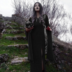 Disfraz de Bruja para Halloween, Vestido Gótico con Encaje, Cintura Alta, Falda <span class=keywords><strong>Maxi</strong></span> Sexy con Abertura, Estilo Europeo-Americano, Mangas Campana - Product Image 2