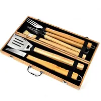 3 Piece BBQ Tool Set in Bamboo Storage Case — The Trophy Case
