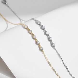 S925 Silver Chain <b>Bracelet</b> With Round Crystal Minimalist Bezel CZ Station Adjustable For Everyday Wear Women Jewelry - Product Image 5