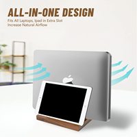 Support vertical pour ordinateur portable de bureau en bois massif réglable en noyer noir avec support pour tablette de téléphone portable