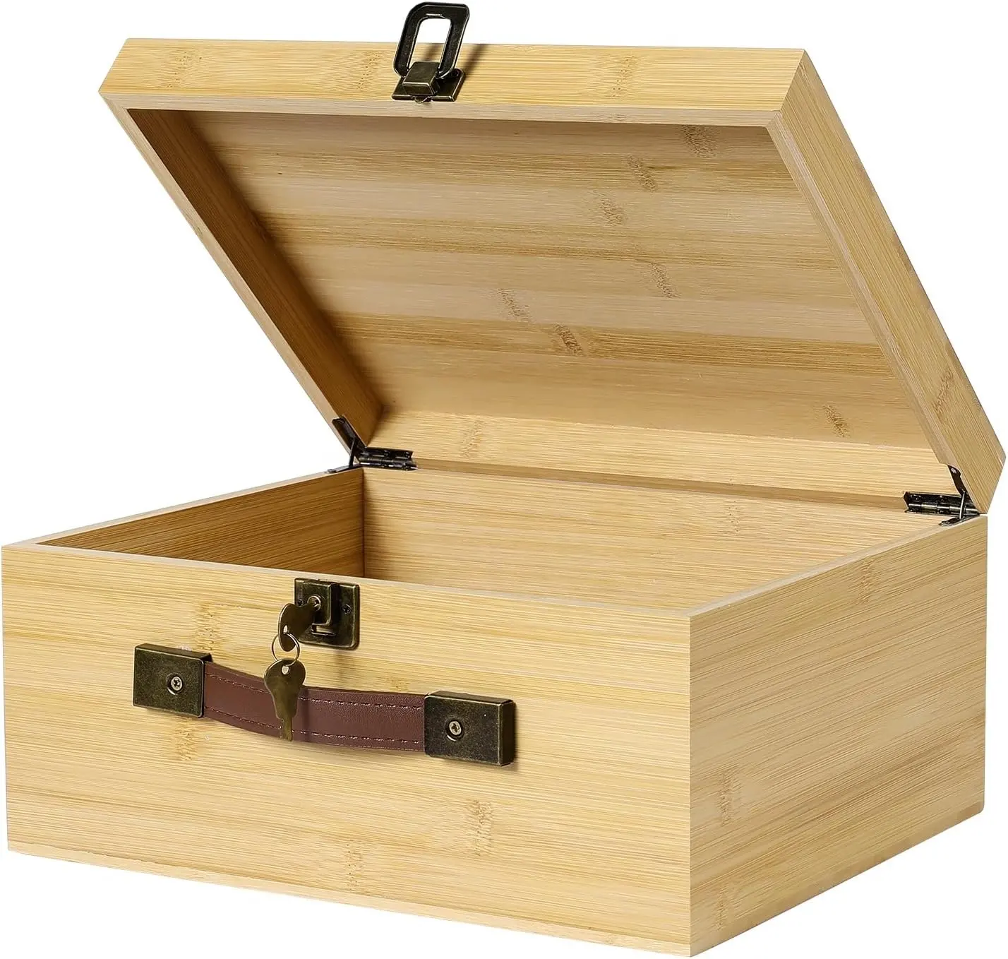 Lớn Tre hộp lưu trữ với khóa Key Nắp xử lý lưu trữ bằng gỗ hộp với nắp giỏ Vali trang trí lưu niệm lưu trữ hộp
