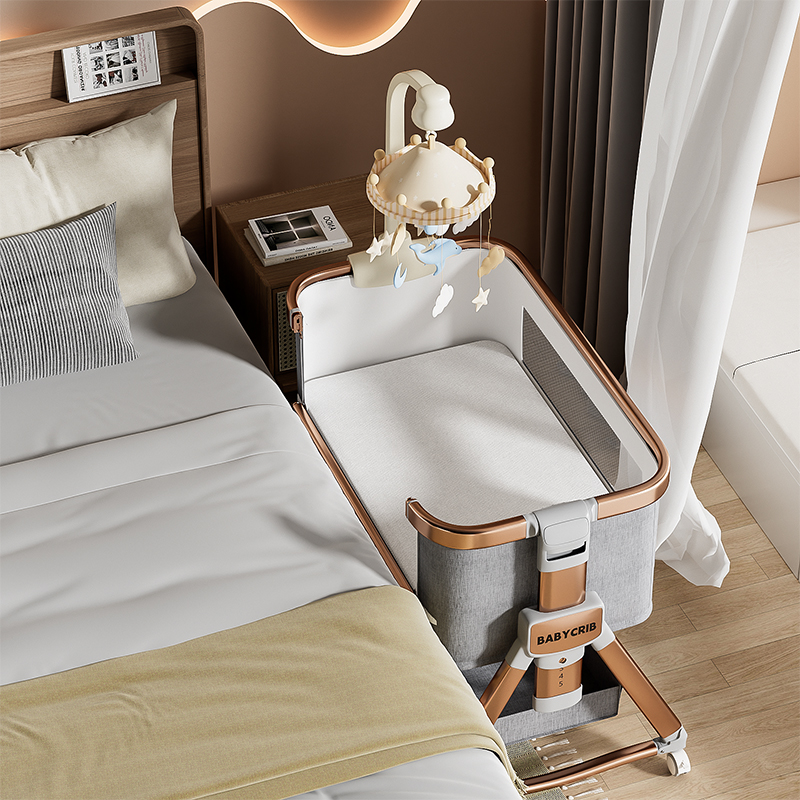 ORANGLES Modern Multifunctional Baby Cradle for Newborns – Portable Wood Grain Baby Bed with Bedside Stitching Design for Bedroom, Outdoor & Hospital Use - detailed closeup view - Image 3 of 4 | great for travel | Texas | Free Shipping ORANGLES