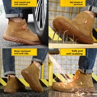 Chaussures de soudeur anti-étincelles pour hommes, chaussures de sécurité en daim anti-perforation, anti-écrasement, à embout d'acier, bottes de travail basses à enfiler