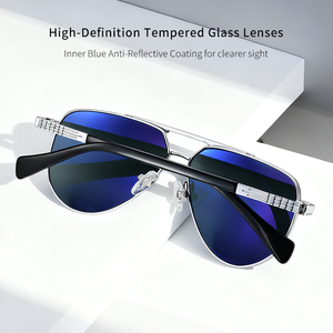 Occhiali <span class=keywords><strong>da</strong></span> Sole Classici Retrò per <span class=keywords><strong>Uomo</strong></span>, in Titanio, Antiriflesso, Placcatura IP, Leggeri e Flessibili, Rivestimento Blu Antiriflesso - Product Image 3