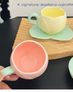 Mini 100ml Embossed Ceramic Tulip Shaped Eco-Friendly Durable 3 Colors Coffee Shop Girl Heart Espresso <b>Cup</b> <b>Saucer</b> Set - Product Image 4