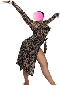 <span class=keywords><strong>Vestido</strong></span> de baile latino Tango Salsa para mujer, trajes de baile Flamenco Samba con <span class=keywords><strong>estampado</strong></span> de leopardo para competición - Product Image 4