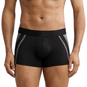 Boxers noirs pour hommes avec bandes latérales grises, taille élastique, respirants, tricotés, style décontracté - Product Image 3
