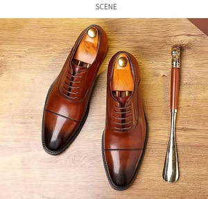Zapatos Oxford de Vestir de Cuero Genuino con Punta Puntiaguda, con Cordones, de Color Sólido, para Oficina, Carrera Profesional, para Hombre, para Todas las Temporadas - Product Image 6