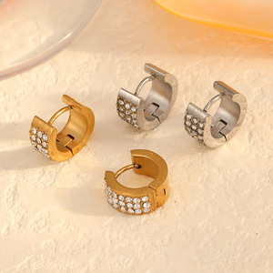 Pendientes de diamantes geométricos de tres filas con corte brillante redondo de acero de titanio para uso diario de mujer TE6969-G - Product Image 2