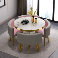 [Économie d'espace] Ensemble de table à manger ronde moderne de luxe - 4 chaises en acier rembourrées pour restaurant, appartement et bistrot - Facile à nettoyer