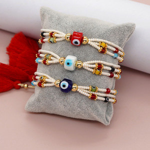 2024 Mới Tráng Men Mắt Ba Lớp Hạt Handmade Pulsera Vàng Đính Cườm Dệt Chuỗi Màu Đỏ Tua Hạt Vòng Đeo Tay Cho Phụ Nữ Món Quà Đảng - Product Image 3