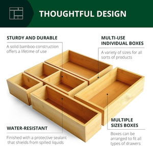 Juego de Cajas Organizadoras de Bambú <span class=keywords><strong>para</strong></span> Cajones - Organizador Multiusos <span class=keywords><strong>para</strong></span> Cubertería y Utensilios de Cocina - Product Image 3
