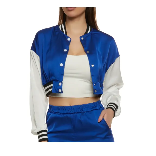 2023 New Fashion Casual Women Clothing Varsity Crop Jackets outdoor With beautiful Silk Shell Material