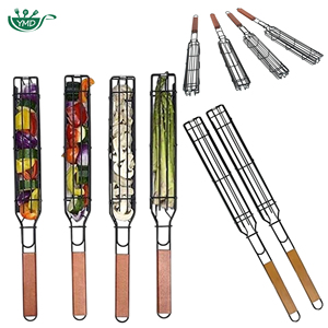 Canasta para Brochetas de Acero Inoxidable <span class=keywords><strong>con</strong></span> Mangos de Madera para Asar al Aire Libre, Canasta Antiadherente para Brochetas - Product Image 1