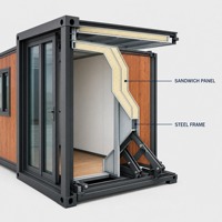 Maison conteneur extensible de 20 pieds, préfabriquée et pliable, avec structure en acier et murs imitation bois, pour camping, bureau ou habitation