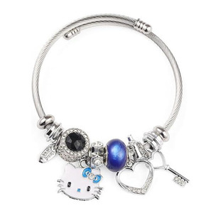 Pulseras Clásicas de Acero Inoxidable 316L con Dijes de Hello Kitty y Cuentas de Diamantes de Imitación para Regalo Unisex al por Mayor - Product Image 5