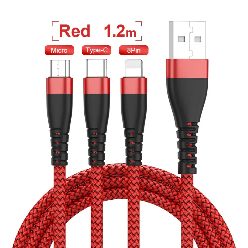 3 in 1 cable charger Type C Micro USB 8PIN Interface Mobile Phone Charging Cables 3A Nylon Braided Material Fast charging cable
